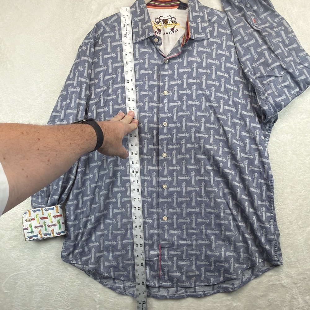 Robert Graham Button Up Shirt Men's L Blue Car Print Novelty Flip Cuff Stretch - Picture 6 of 10